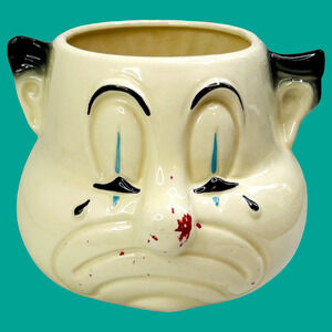 Vintage Cookie Jar Sad Clown I Want Some Cookies Crying Bisque Cardinal NO LID